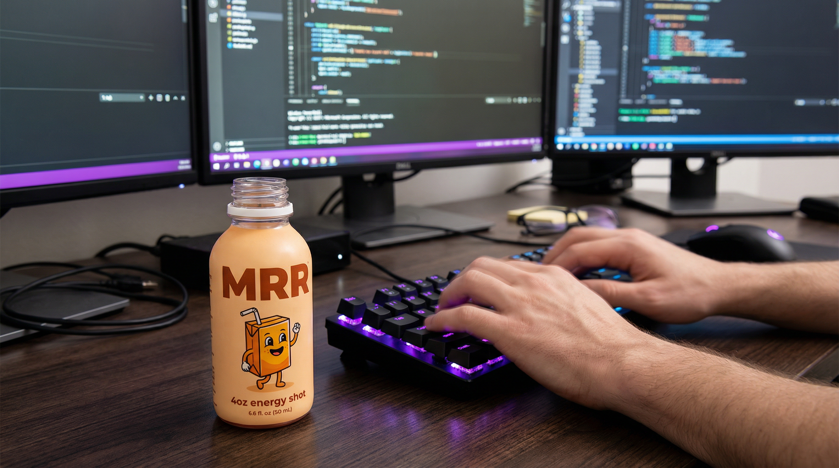Developer coding with MRR energy shot